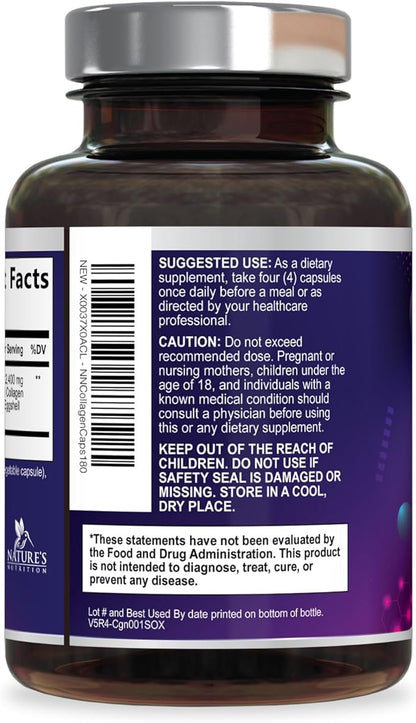Multi Collagen Pills 2400 mg Per Serving - Advanced Types I, II, III, V, X - Hydrolyzed Multi Collagen Peptides Pills Supplement for Women & Men - Hair, Skin, & Nail Support Supplements - 180 Capsules