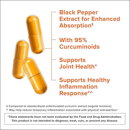 Qunol Turmeric Curcumin 2250mg, Black Pepper Extract for Enhanced Absorption, Supports Healthy Inflammation Response and Joint Health, Dietary Supplement, Vegetarian Formula, 90 Capsules