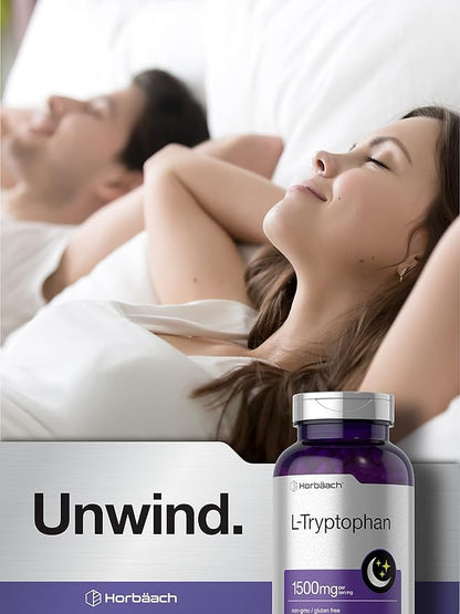 Horbäach L Tryptophan 1500mg Capsules | 240 Count | Nighttime Formula | Non-GMO, Gluten Free Supplement