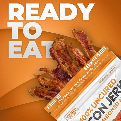 Old Fashioned Maple Bacon Jerky, Candied Jerky with 16g Protein Per Bag, Tender & Easy to Chew Fully Cooked Bacon, USA Made High Protein Carnivore Snacks (2 Bags)