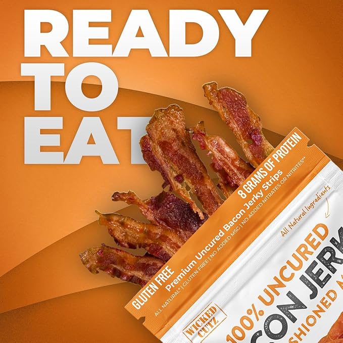 Bacon Jerky Variety Pack | 5 Flavors & Up to 24g Protein Per Bag | Fully Cooked, Tender, Easy to Chew, USA Made, High Protein Carnivore Snacks | Unique Gifts for Men (5 Bags)