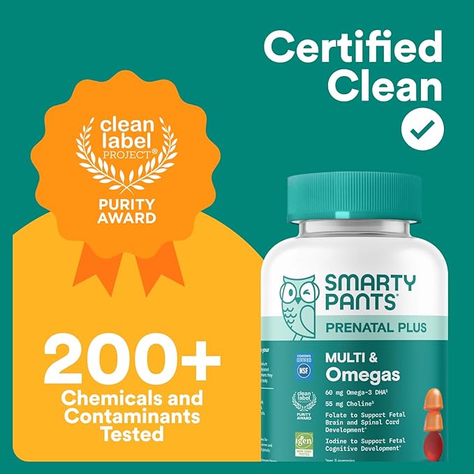 SmartyPants Prenatal Multivitamin Gummies, Omega 3 (DHA/EPA), Methylfolate, Biotin, Vitamin D3, C, Vitamin B12, B6, Vitamin A, K & Zinc, Gluten Free, 120 Count (40 Day Supply)