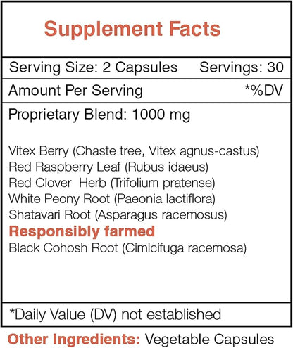 Secrets of the Tribe Pre-Conceive, 60 Capsules, 1000 mg, Vitex, Red Raspberry, Black Cohosh, Red Clover, White Peony, Shatavari. Getting Ready for Pregancy 60 Capsules
