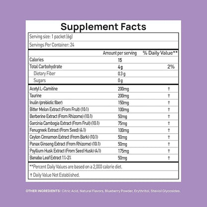 GLP-1 Supplement | GLP 1 Booster Drink Mix to Control Appetite and Cravings | Great Tasting Metabolic Support - Yerba Mate, Garcinia Cambogia, Berberine [Caffeine Free – Mixed Berry]
