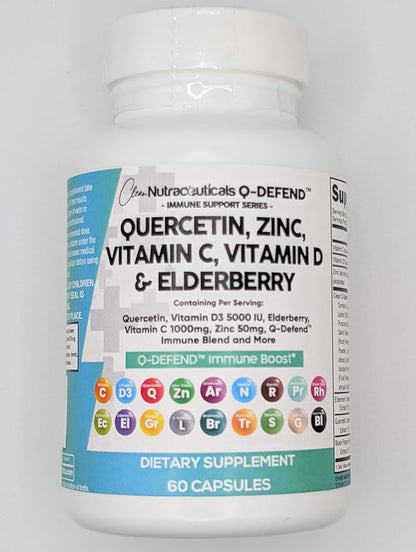 Q Defend Quercetin Supplement with Zinc Vitamin C Vitamin D Elderberry Turmeric Black Pepper Garlic Ginger Sea Moss Lysine Stinging Nettle Reishi Immune Support 60 Capsules Pack of 2 by Clean Nutra