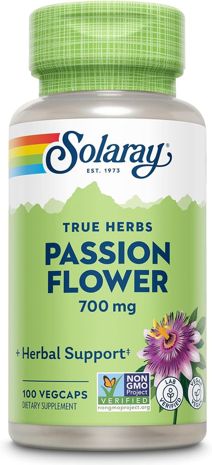 SOLARAY Passion Flower 700 mg Whole Aerial - Soothing Herbal Support - Passion Flower Capsules - Vegan, Non-GMO, 60-Day Guarantee, Lab Verified - 50 Servings, 100 VegCaps
