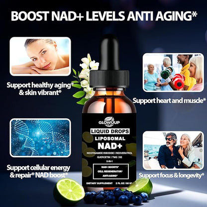 NAD Supplements for Women & Men, Liposomal NAD Nicotinamide Riboside Resveratrol 900mg w. B3 Vitamin Quercetin TMG, Liquid Resveratrol NAD Plus Supplement for Anti-Aging Energy Focus Longevity