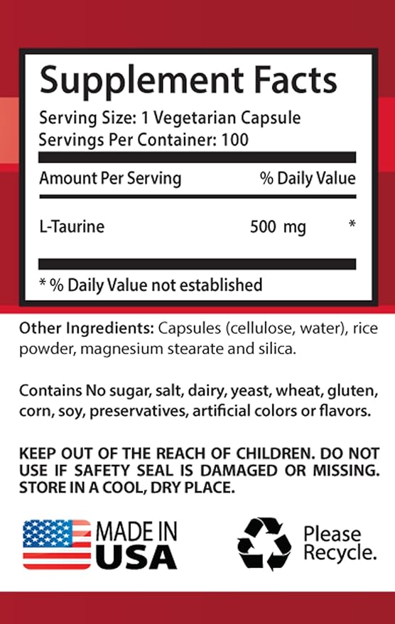 Taurine b6 - L-TAURINE 500MG - maintain lean muscle mass, Taurine Supplement, Essential Amino Acids, Focus and Energy Booster, Memory Support, powerful antioxidant, Detox pills, 2 Bot 200 Capsules