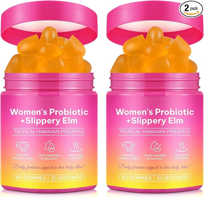 Probiotics for Women Gummies with Slippery Elm Feminine Balance Gummies for Women Vaginal Probiotics with Prebiotics & Lactobacillus Probiotic Blend Vaginal Odor & Vaginal Flora 120Gummy