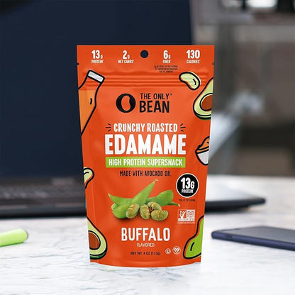 The Only Bean - Crunchy Roasted Edamame Beans (Buffalo), Keto Snacks, Healthy Snacks For Adults and Kids, Low Carb High Protein Snacks, Gluten Free Snack, Vegan Keto Food - 4 oz (3 Pack)