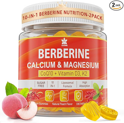 LILICARE Berberine Supplement Gummies Sugar Free, Extra Absorption with Liposomal Berberine & Berberine HCI, Calcium, Magnesium, AMPK Activitor for Sugar & Level, Immune, Energy, Metabolism -Pack of 2