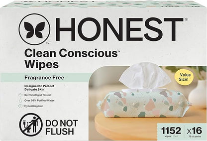 The Honest Company Clean Conscious Multi-Use Baby Wipes for Sensitive Skin, Fragrance Free, Geo Mood, 1152 Count