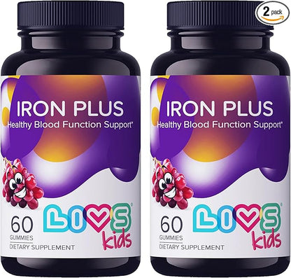 LIVS Iron Gummies for Kids with Vitamin C | Chewable Supplement As Gummy for Children with Vitamin B12, B3, B5, B6, Folate & Zinc | Energy Support, Non GMO & Gluten Free | 20mg Iron/Dose - 120 Count