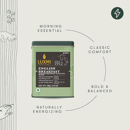 Luxmi Estates Tale of Two Estates English Breakfast Tea 100g/3.52oz (50 Cups) | Darjeeling Assam Black Tea Blend | Smooth Robust Caffeinated