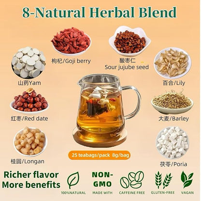 Eastrue Herbal Tea for Sleepytime-Caffeinated Barley Tea Blend 8 Natural Herbs with Jujube Dates,Goji berry, Promotes Healthy Digestion,Pressure Balance,Menopause,Organic,25 Tea Bags