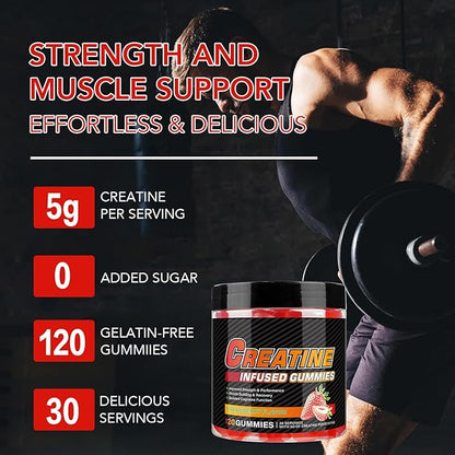 Creatine Monohydrate Gummies Creatine Monohydrate per Serving Chewable Creatine for Muscle Builder, Energy Boost, 120 Gummies