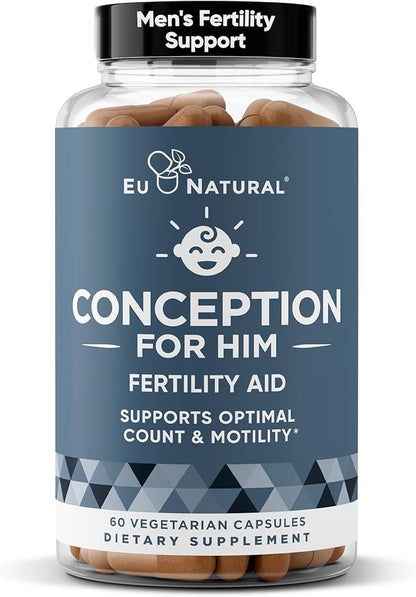Eu Natural Conception for Him - Male Fertility Supplements with Ashwagandha, Folate & Zinc - Sperm Count, Motility & Strength Support - Fertility Support for Men, 60 Vegetarian Capsules