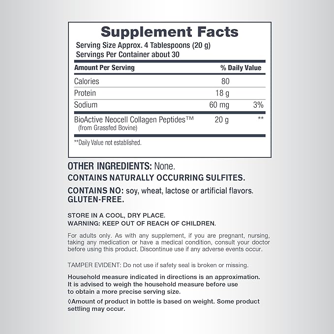 NeoCell Super Collagen Peptides Powder | 30 Servings | Unflavored | Types I & III | Grass Fed Bovine Supplement | Hair, Skin, & Nails | for Women and Men