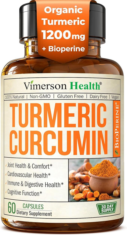 Turmeric Curcumin Supplement with Black Pepper Extract - High Potency Organic Turmeric 1200mg & 95% Curcuminoids for Joint & Digestive Health - Joint Support Supplement - 60 Vegan Curcuma Capsules