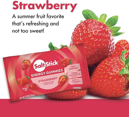 SaltStick Energy Gummies with Electrolytes, Strawberry, Easy to Chew Electrolyte Gummy, 10 Packs, 80 Gummies