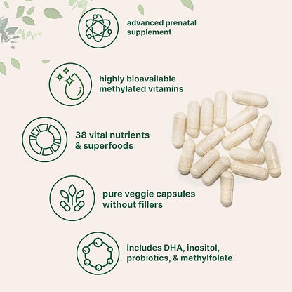 Micro Ingredients Pure Methylated Prenatal Vitamins for Women, 240 Veggie Capsules | 38-in-1 with DHA, Choline, Probiotics, Inositol, & Vitamin C, D, B Complex + Methylfolate, & Iron | No Fillers