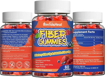 Fiber Gummies, Dietary Fiber, for Women and Men, Gut Health Support, Non-GMOs, Non-Gluten, Vegan, Mixed Berry and Strawberry Flavor, 60 Count Gummies