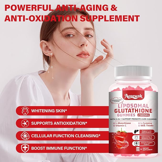 1 Pack 2500MG Liposomal Glutathione Gummies Supplement - Support Skin & Liver Function, 98% Bioavailability, with L-Glutathione & Milk Thistle to Support Antioxidant & Enhance Immunity