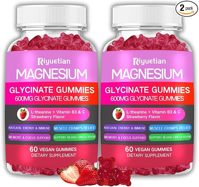 Magnesium Glycinate Gummies 600mg High Absorption - Premium Magnesium Supplement with L-Threonate, Vitamin D3, B6, Potassium for Calm Support - Sugar Free - Perfect for Adults - 120 Count