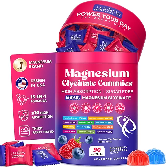 Magnesium Glycinate Gummies 1000mg – x2 High Absorption Magnesium Gummies for Women, Men & Kids – Sugar Free Vegan Supplement with CoQ10