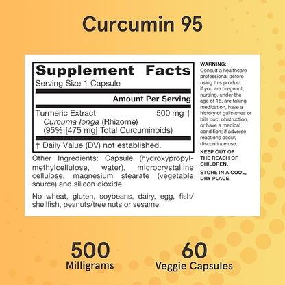 Jarrow Formulas Curcumin 95 Supplement - Turmeric Extract Supplement, 500 mg for Antioxidant & Joint Support, 60 Capsules