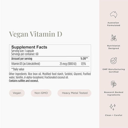 JSHealth Vitamin D3 1000IU Supplement. Vegan D3 Vitamins Support Bone Health, Muscle Strength, Heart Health, Immune Support. Vegan. By Nutritionist Jessica Sepel (60 Tablets)