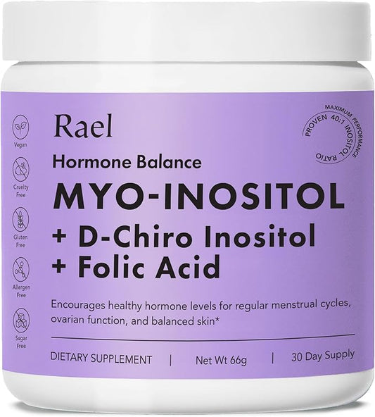 Rael Hormone Balance for Women, Inositol Powder Supplement - Vitamin B8, 40:1 Proven Ratio, Folic Acid for Ovarian Function (30 Servings)