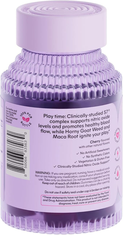 Lemme Play Daily Intimacy Gummies for Women and Men w/Clinically-Studied S7 Nitric Oxide Complex for Healthy Blood Flow, Maca Root, Goat Weed - Cherry Flavored (60 Count)