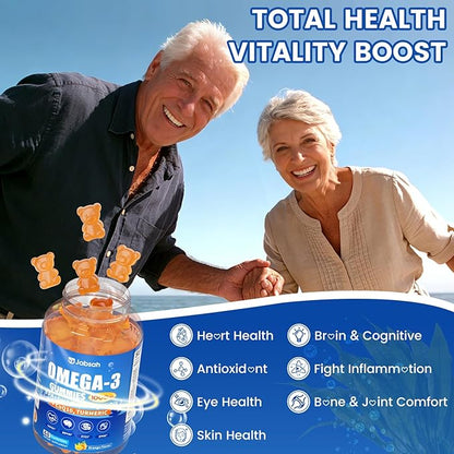 Vegan Omega-3 Gummies 1000mg from Algae Oil (DHA 460mg & EPA 230mg), Omega 3 Fish Oil Alternative for Adults, Plus Turmeric & CoQ10 for Brain, Eye & Immune Health, No Fishy Taste, Sugar Free, 60 Cts