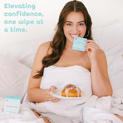 Sweetums Feminine Wipes For Women, Individually Wrapped - pH Balanced Biodegradable Flavored Intimate Wipes - Cinnamon Bun, Pack of 10