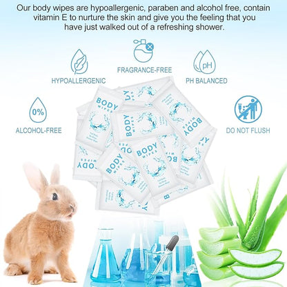 Treela 300 Pcs Large Body Wipes Bulk Deodorant Travel Size for Homeless Care Package Supplies Individually Wrapped Adults Bathing No Rinse Wet Wipes Men Women Hygiene Items(7.09" X 9.84",White)