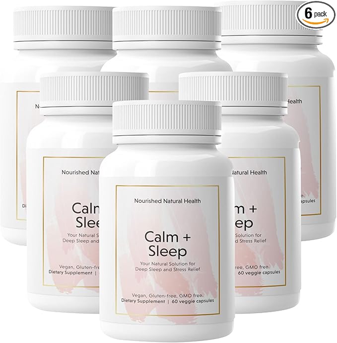 Nourished Natural Health Calm + Sleep – Relaxation & Melatonin-Free Sleep Supplement for Women, Cortisol Support with Ashwagandha, L-Theanine, Magnesium & Valerian Root–Vegan & Non-GMO – 360 Capsules