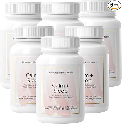 Nourished Natural Health Calm + Sleep – Relaxation & Melatonin-Free Sleep Supplement for Women, Cortisol Support with Ashwagandha, L-Theanine, Magnesium & Valerian Root–Vegan & Non-GMO – 360 Capsules