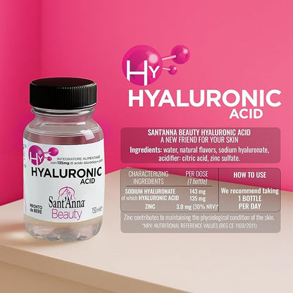 Sant'Anna Beauty Hyaluronic Acid, 5 Fl oz (Single Pack) | Hyaluronic Acid Supplement & Zinc for Radiant Skin & Joints in BPA-Free Bottles | Liquid Oral Hyaluronic Acid with Sugar-Free, Gluten-Free