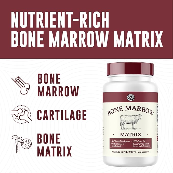 Bovine Bone Marrow Supplement - 100% Grass Fed and Pasture Raised in New Zealand- Freeze Dried, 3rd Party Lab Tested, Non GMO, No Fillers – Supports Collagen, Joint, Bone & Immune Health- 180 Capsules