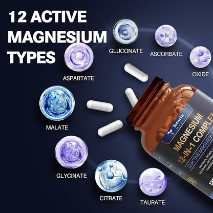 Totaria Magnesium Complex 700mg 12 in 1 Magnesium Supplement with Glycinate Citrate Malate Oxide Taurate Aspartate Orotate Magnesium Relaxation,Muscle,Heart Support, Vegan 120 Capsules