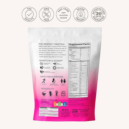 TRU Supplements Plant Based Protein Powder, BCAA, EAA, 20g Vegan Brown Rice & Pea Protein, 100 Calories, 27 Vitamins, No Artificial Flavors 25 Servings (Chocolate Peanut Butter)