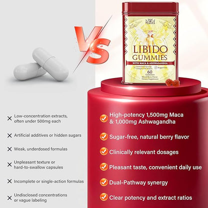 Libido Booster for Women with 1500mg Maca & 1000mg Ashwagandha, Vitamin D & B6, for Energy, Mood - Strongest Female Libido Booster + Hormone Balance for Women Cortisol Reducer | 0 Sugar, 60 Gummies