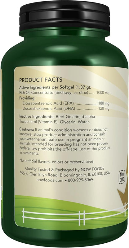 NOW Pet Health, Omega 3 Supplement, Formulated for Cats & Dogs, 180 Softgels