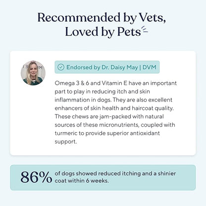 Pawfy Skin & Coat with Salmon Oil - Dog Allergy Relief Chews | Advanced Licking Paws Comfort | Dog Itching Skin Relief & Seasonal Allergies Support - Immune Support & Coat Defense | 30 Chews (Bacon)