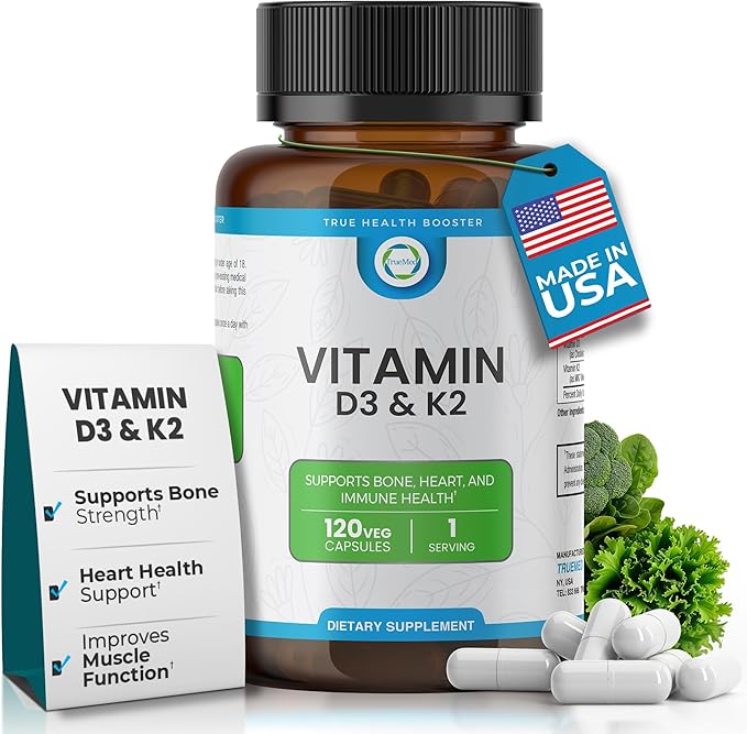 Vitamin D3 K2 5000 IU (MK-7 90 mcg) Supplement – 120 Veg Capsules – K2 D3 Vitamin Supplement for Bone, Heart & Immune Support & Calcium Absorption- Non-GMO, Gluten Free - Made in USA