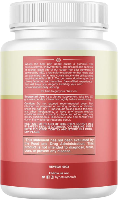 Vitamin B12 Gummies for Adults - Sugar Free Vitamin B12 1000 mcg Chewable Gums for Energy & Mood Support Immune & Nerves Health - Kosher Non-GMO & Gluten Free Supplement for Women & Men - 90 Count