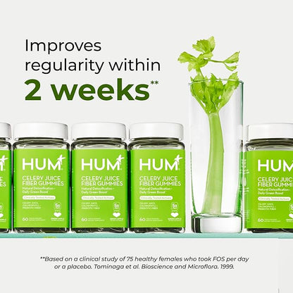 HUM Celery Juice Fiber Gummies for Adults, First Prebiotic Celery Juice Gummy, Gluten Free Fiber Supplement Supports Detoxification, Gut Health, Greens Gummies, Chlorophyll & Prebiotic Fiber, 60 Count