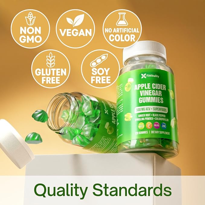 120 Premium Apple Cider Vinegar (ACV) Gummies, Formulated with Vitamin B12, Zinc, Ginger & Vitamin C,120 | Vegan - Gluten Free - Non GMO