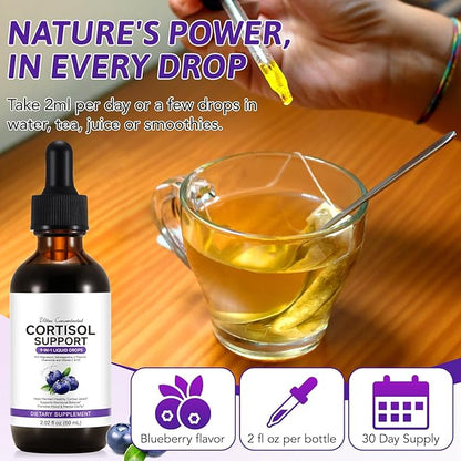 Cortisol Supplements for Women & Men, Cortisol Reducer, Support Hormone Balance, Mood, Focus & Sleep, 10 in 1 Cortisol Drops with Magnesium, Ashwagandha, L-theanine, Blueberry Flavor (1)